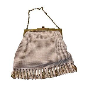 Vintage Whiting & Davis Gold Mesh Evening Bag With Chain Handle includes mirror